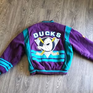 Vintage Jacket Mighty Ducks Letterman Jacket by Nutmeg 1990s sz Large fitted